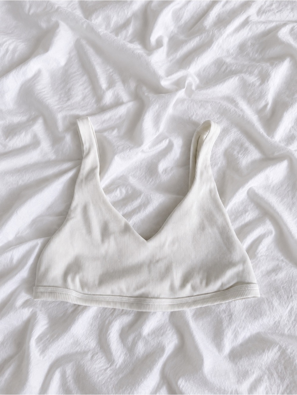 aerie Cream Ribbed V-Neck Bralette